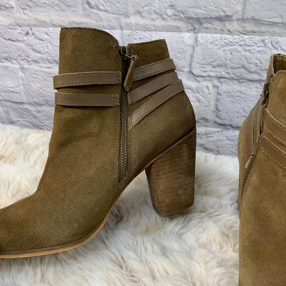 BP Tandem Lea Brown Suede Leather Heeled Booties Size 10M - Picture 5 of 9